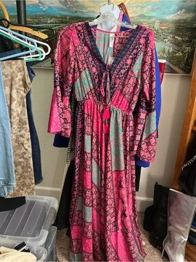 India Boutique Pink & Teal Boho Maxi Dress